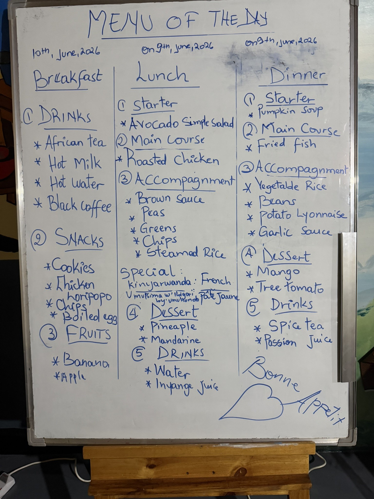 Menu for the Day